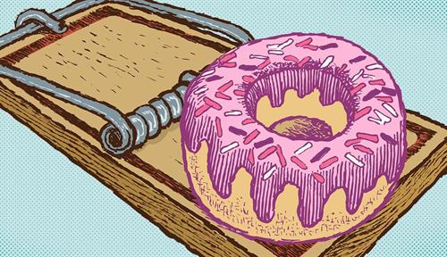 Illustration of a doughnut on a mousetrap