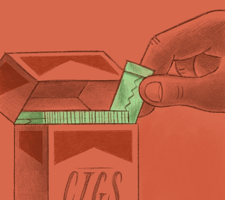 Swap bad for good Conceptual drawing of a hand reaching into a cigarette pack that’s filled with gum instead of cigarettes