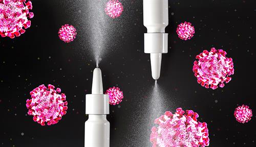 Illustration showing nasal sprays and coronavirus particles